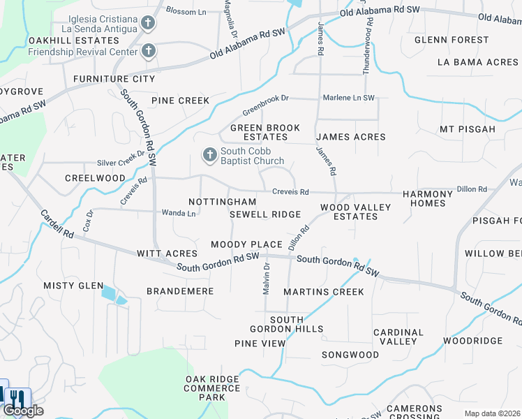 map of restaurants, bars, coffee shops, grocery stores, and more near 6384 Grafton Drive in Austell