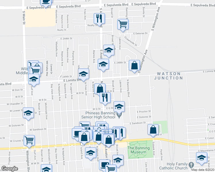 map of restaurants, bars, coffee shops, grocery stores, and more near 120 East Don Street in Los Angeles