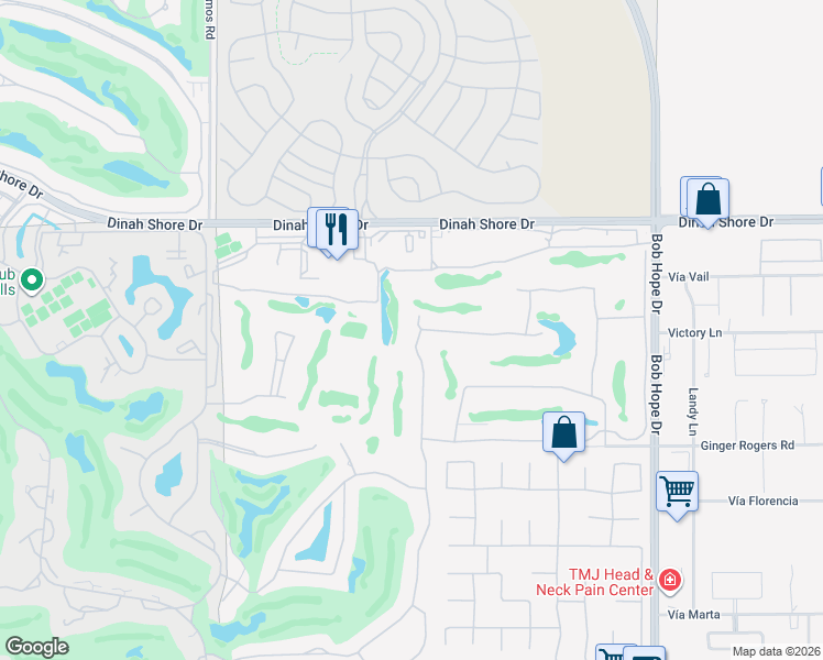 map of restaurants, bars, coffee shops, grocery stores, and more near 1 Augusta Drive in Rancho Mirage