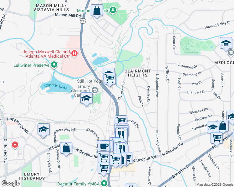 map of restaurants, bars, coffee shops, grocery stores, and more near 1501 U.S. 23 in Decatur