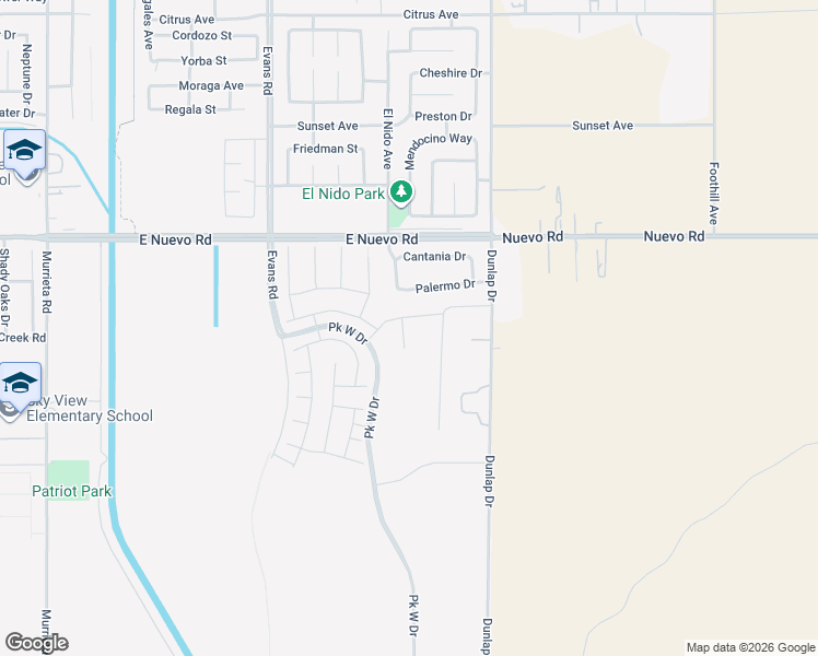 map of restaurants, bars, coffee shops, grocery stores, and more near 1535 Riverfront Street in Perris