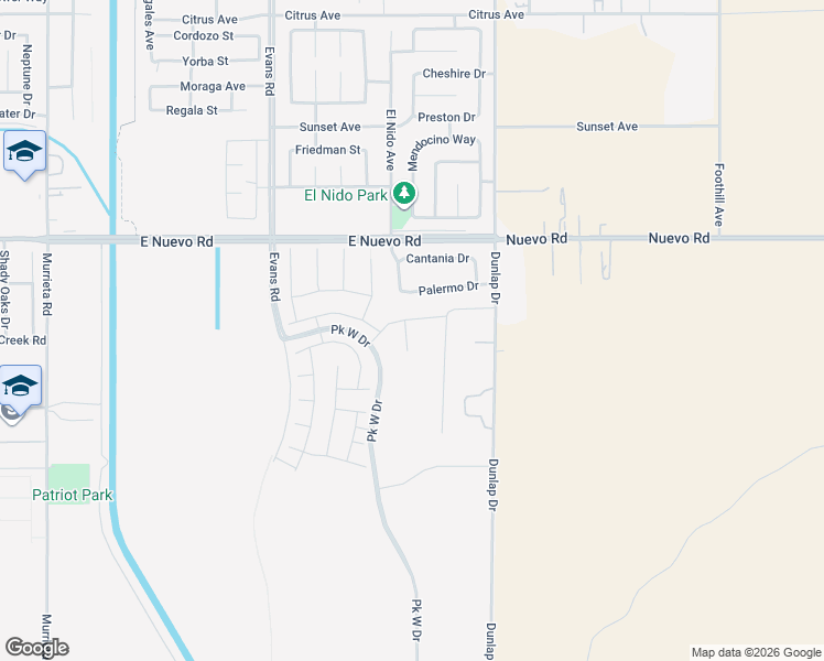 map of restaurants, bars, coffee shops, grocery stores, and more near 1535 Riverfront Street in Perris