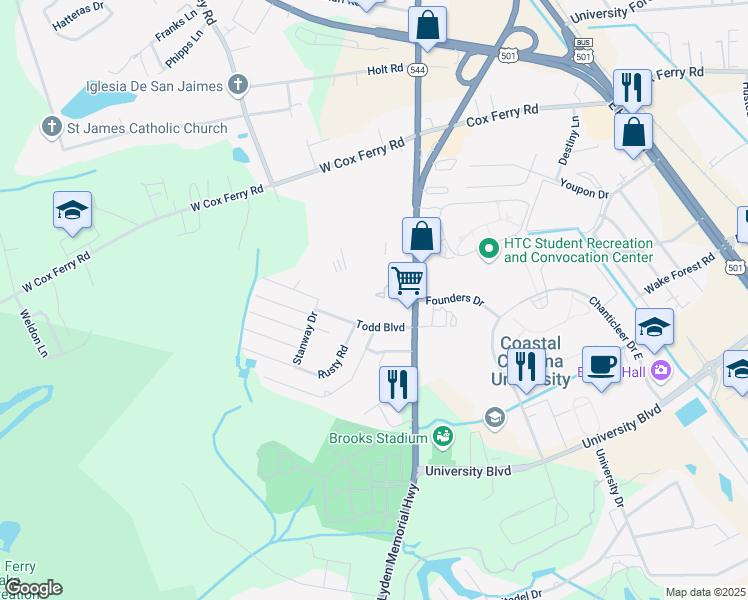 map of restaurants, bars, coffee shops, grocery stores, and more near 321 Patriots Hollow Way in Conway