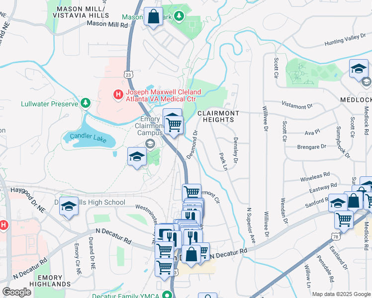 map of restaurants, bars, coffee shops, grocery stores, and more near 1501 U.S. 23 in Decatur