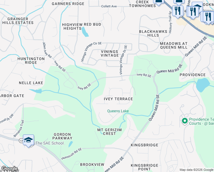 map of restaurants, bars, coffee shops, grocery stores, and more near 6432 Ivey Chase Southeast in Mableton