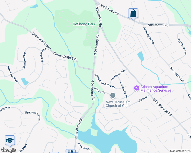 map of restaurants, bars, coffee shops, grocery stores, and more near 5344 Cumberland Way Southwest in Stone Mountain