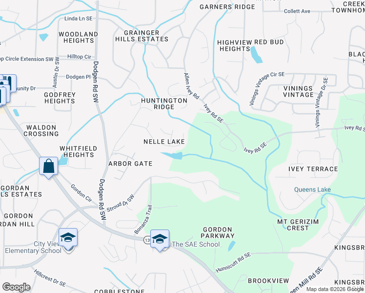 map of restaurants, bars, coffee shops, grocery stores, and more near 78 Nellie Brook Drive Southwest in Mableton
