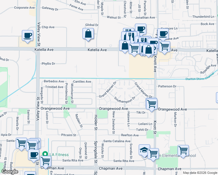 map of restaurants, bars, coffee shops, grocery stores, and more near 11330 La Have Way in Cypress