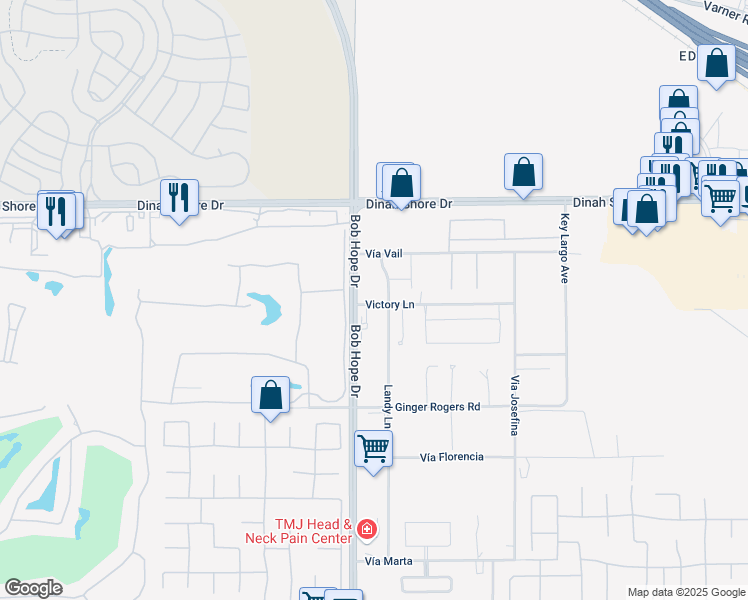 map of restaurants, bars, coffee shops, grocery stores, and more near 34490 Bob Hope Drive in Rancho Mirage