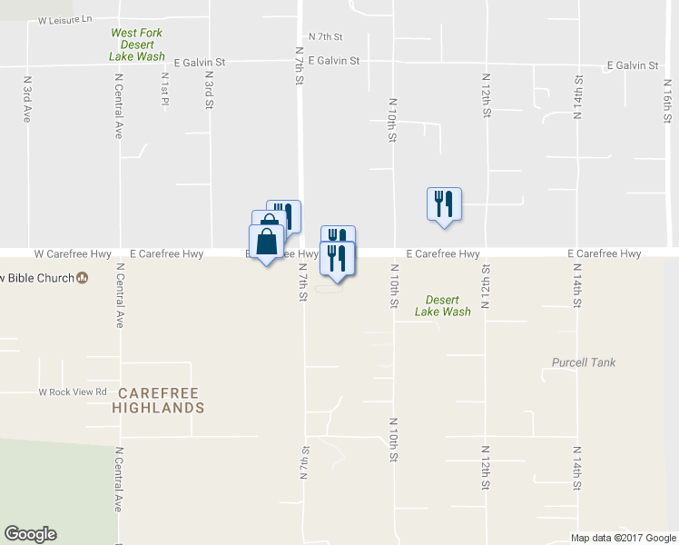 map of restaurants, bars, coffee shops, grocery stores, and more near 911 East Carefree Highway in Phoenix