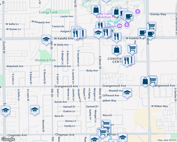 map of restaurants, bars, coffee shops, grocery stores, and more near 11892 Ricky Avenue in Garden Grove
