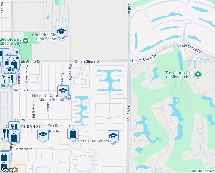 map of restaurants, bars, coffee shops, grocery stores, and more near 13 Via Santa Elena in Rancho Mirage