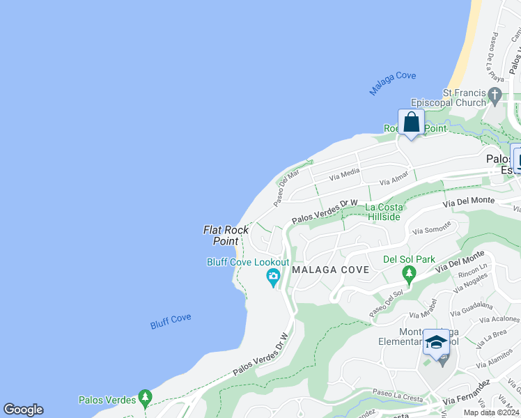 map of restaurants, bars, coffee shops, grocery stores, and more near 609 Paseo Del Mar in Palos Verdes Estates