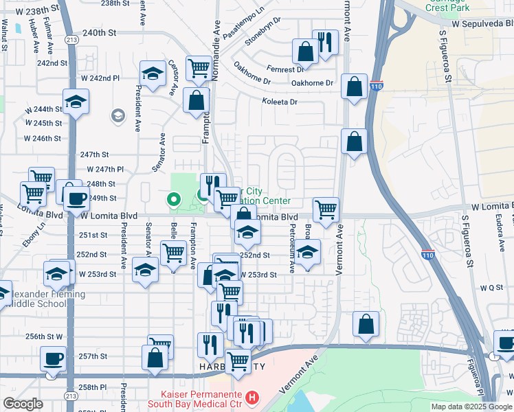 map of restaurants, bars, coffee shops, grocery stores, and more near in West Carson