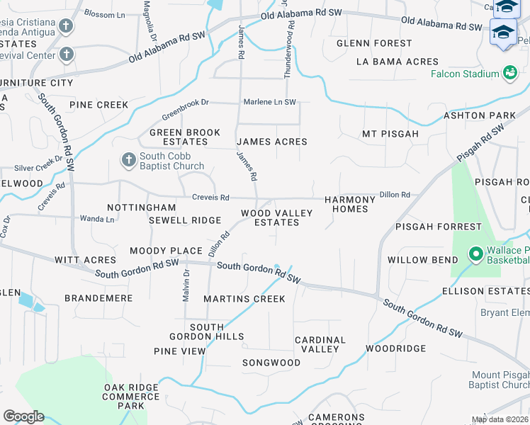 map of restaurants, bars, coffee shops, grocery stores, and more near 1411 Dillon Road in Austell
