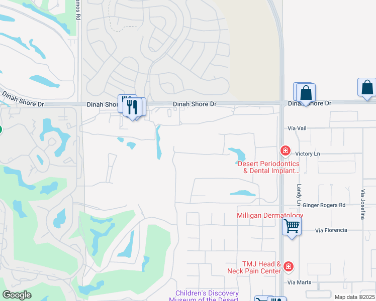 map of restaurants, bars, coffee shops, grocery stores, and more near Pine Valley Drive in Rancho Mirage
