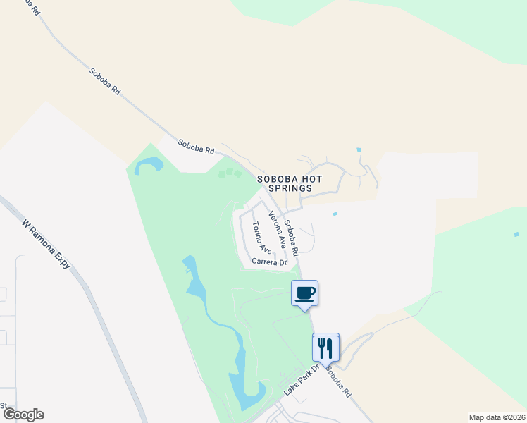 map of restaurants, bars, coffee shops, grocery stores, and more near 940 Verona Avenue in San Jacinto