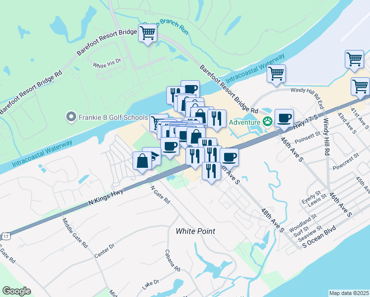map of restaurants, bars, coffee shops, grocery stores, and more near 4716 Highway 17 South in North Myrtle Beach