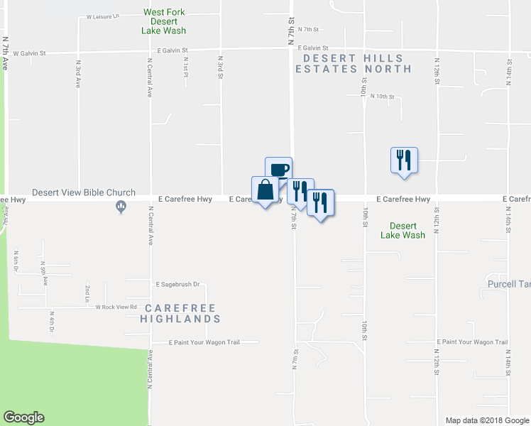 map of restaurants, bars, coffee shops, grocery stores, and more near 515 East Carefree Highway in Phoenix