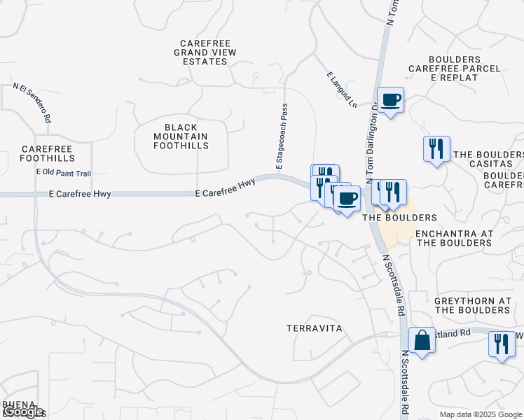 map of restaurants, bars, coffee shops, grocery stores, and more near 6811 East Nightingale Star Circle in Scottsdale