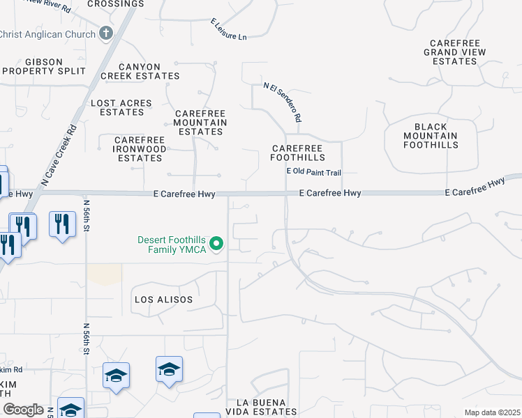 map of restaurants, bars, coffee shops, grocery stores, and more near 34523 North 61st Street in Scottsdale