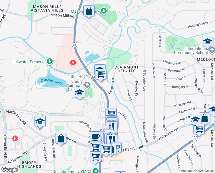 map of restaurants, bars, coffee shops, grocery stores, and more near 1501 U.S. 23 in Decatur