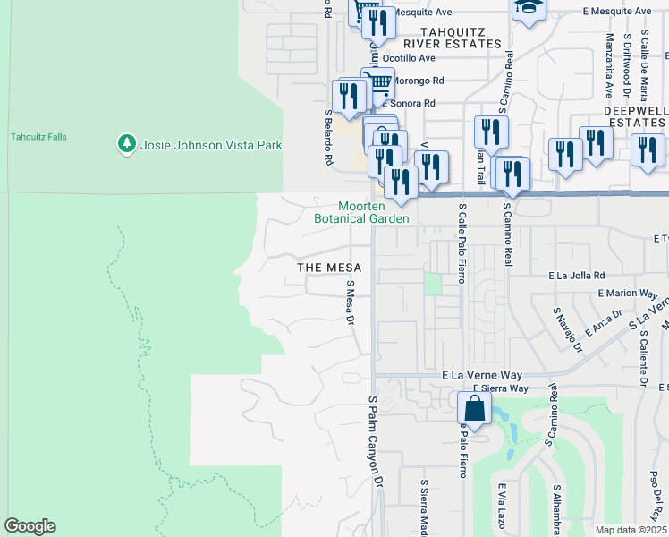 map of restaurants, bars, coffee shops, grocery stores, and more near in Palm Springs