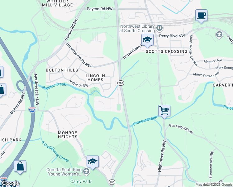 map of restaurants, bars, coffee shops, grocery stores, and more near 1622 Jackson Way in Atlanta
