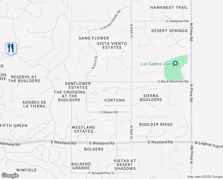 map of restaurants, bars, coffee shops, grocery stores, and more near 8287 East Nightingale Star Drive in Scottsdale