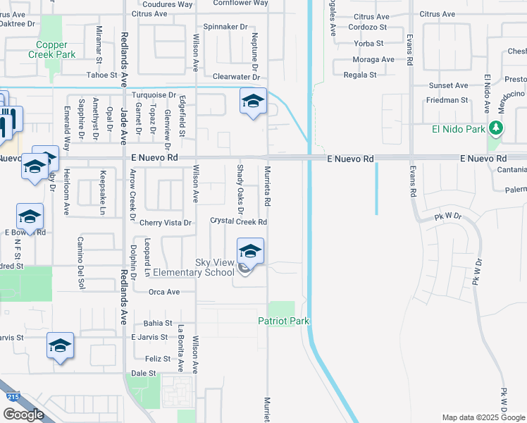 map of restaurants, bars, coffee shops, grocery stores, and more near 1443 Caron Court in Perris