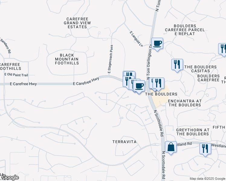 map of restaurants, bars, coffee shops, grocery stores, and more near 6862 East Nightingale Star Circle in Scottsdale