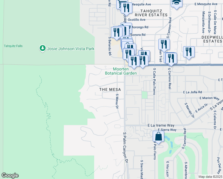map of restaurants, bars, coffee shops, grocery stores, and more near in Palm Springs