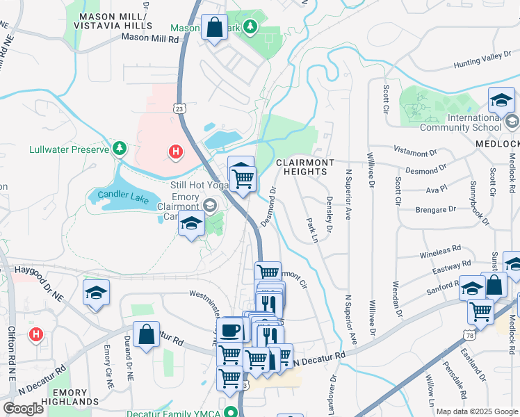 map of restaurants, bars, coffee shops, grocery stores, and more near 1501 U.S. 23 in Decatur