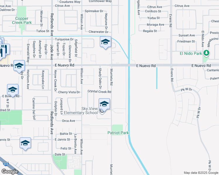 map of restaurants, bars, coffee shops, grocery stores, and more near 1443 Caron Court in Perris