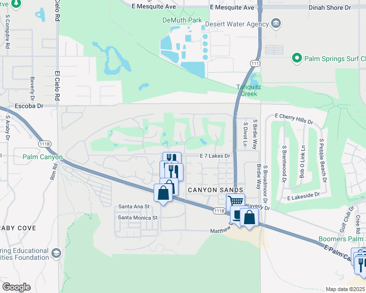 map of restaurants, bars, coffee shops, grocery stores, and more near 24 Desert Lakes Drive in Palm Springs