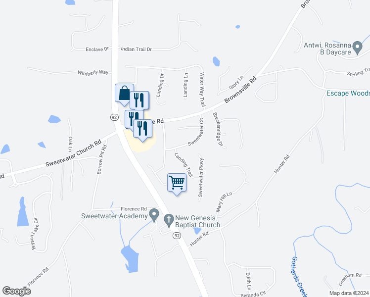 map of restaurants, bars, coffee shops, grocery stores, and more near 100 Sweetwater Circle in Powder Springs