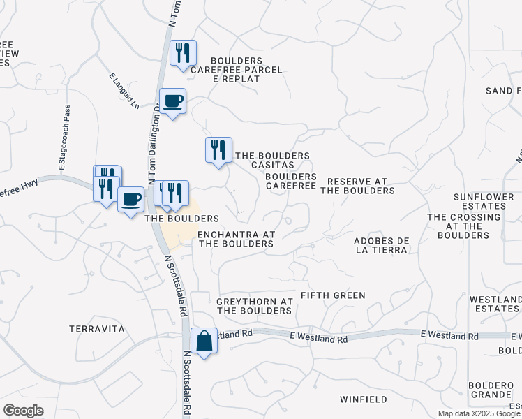 map of restaurants, bars, coffee shops, grocery stores, and more near 9166 East Sunflower Court in Scottsdale