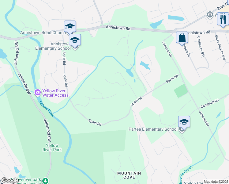map of restaurants, bars, coffee shops, grocery stores, and more near 4504 Shumart Drive in Snellville