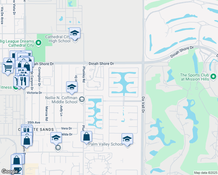 map of restaurants, bars, coffee shops, grocery stores, and more near Santo Tomas & Via Santa Elena in Rancho Mirage
