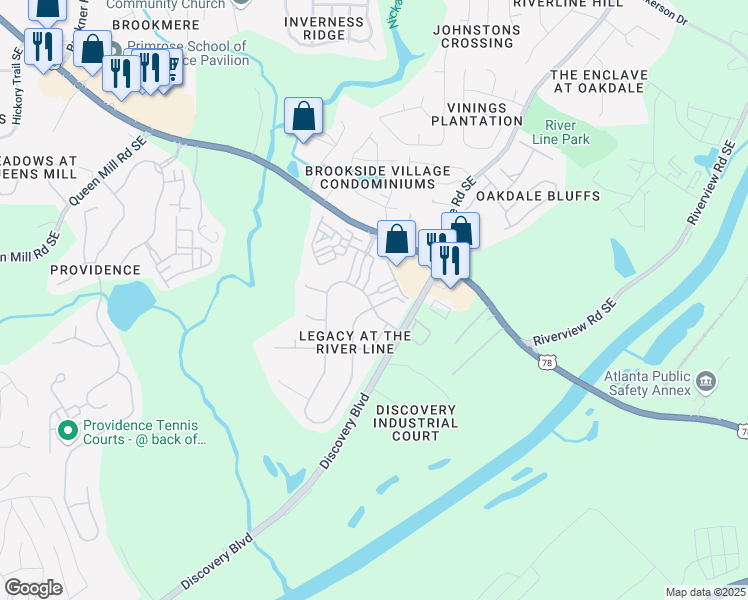 map of restaurants, bars, coffee shops, grocery stores, and more near 6294 Century Park Place Southeast in Mableton