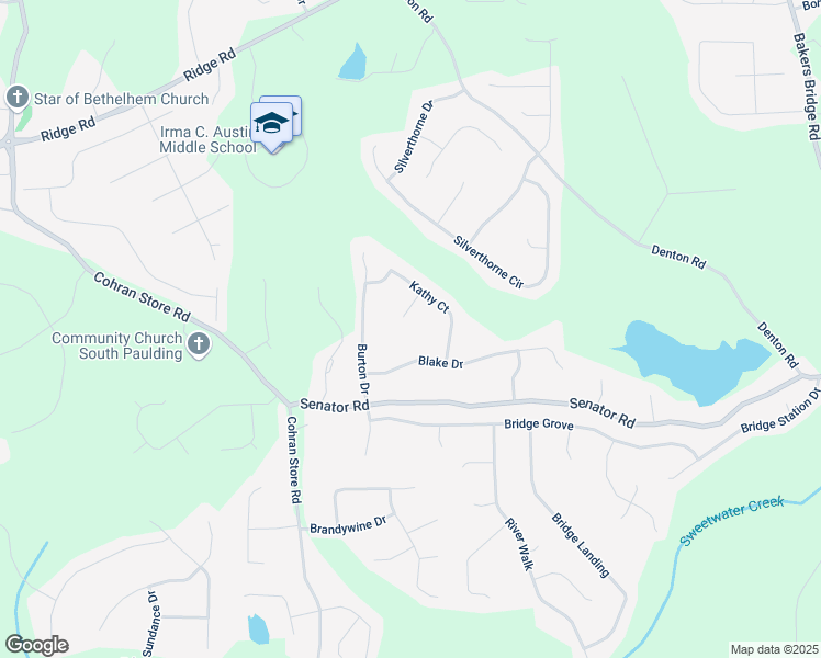 map of restaurants, bars, coffee shops, grocery stores, and more near 71 Streamview Trail in Douglasville