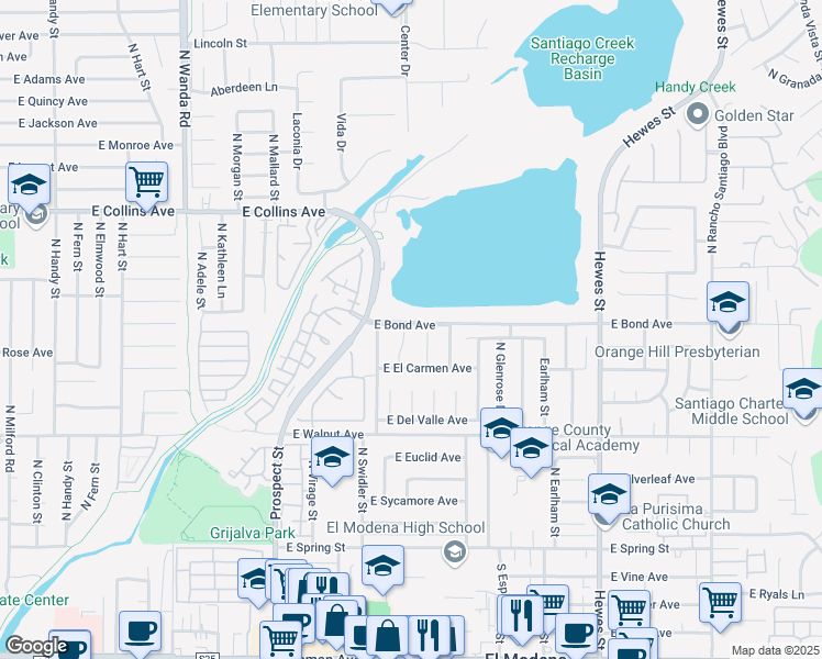 map of restaurants, bars, coffee shops, grocery stores, and more near 687 North James Street in Orange