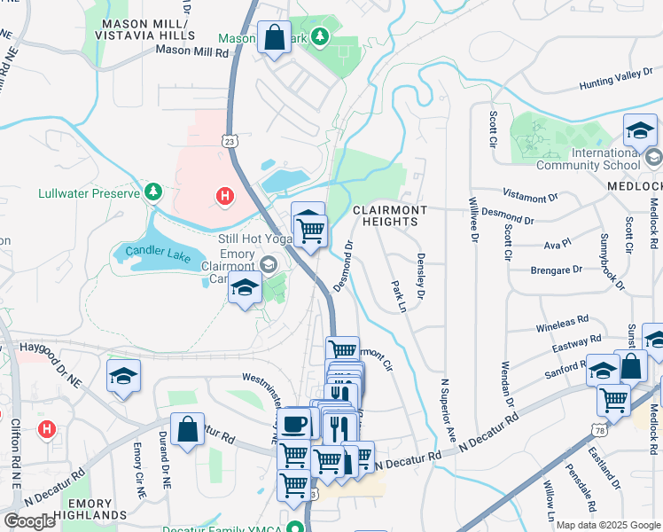 map of restaurants, bars, coffee shops, grocery stores, and more near 1501 U.S. 23 in Decatur