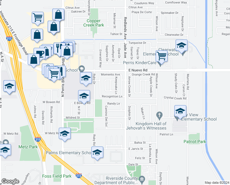 map of restaurants, bars, coffee shops, grocery stores, and more near 335 Tradition Street in Perris