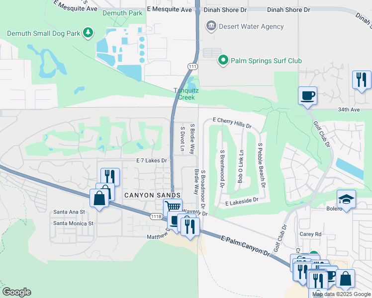 map of restaurants, bars, coffee shops, grocery stores, and more near 4777 Eagle Way in Palm Springs