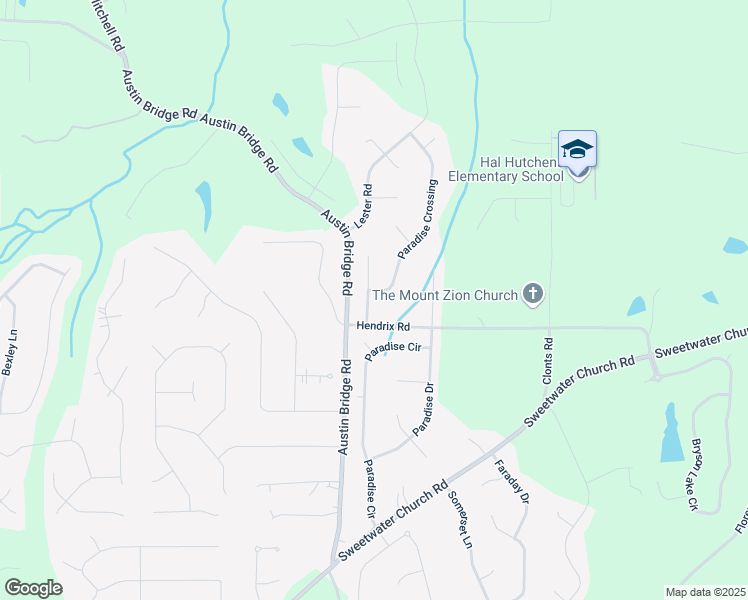 map of restaurants, bars, coffee shops, grocery stores, and more near 68 Paradise Pointe in Douglasville