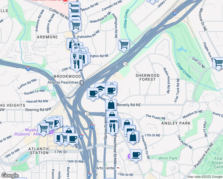 map of restaurants, bars, coffee shops, grocery stores, and more near in Atlanta
