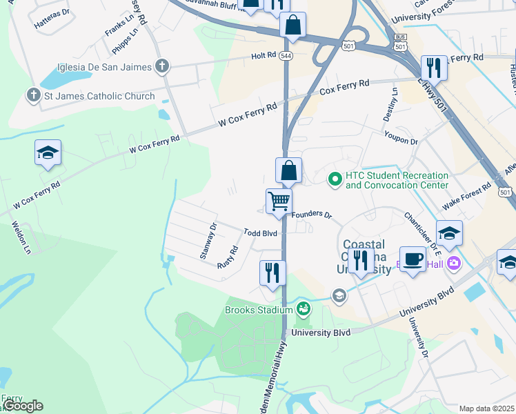 map of restaurants, bars, coffee shops, grocery stores, and more near 321 Patriots Hollow Way in Conway