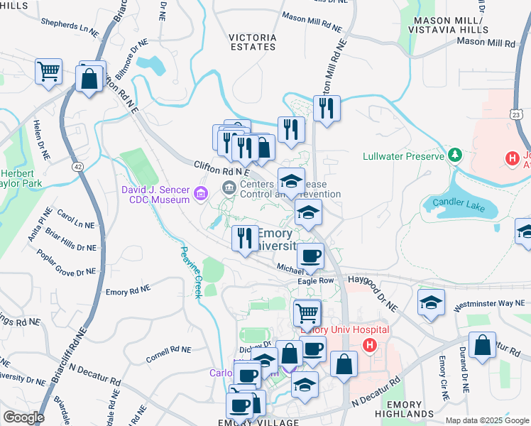map of restaurants, bars, coffee shops, grocery stores, and more near in Atlanta