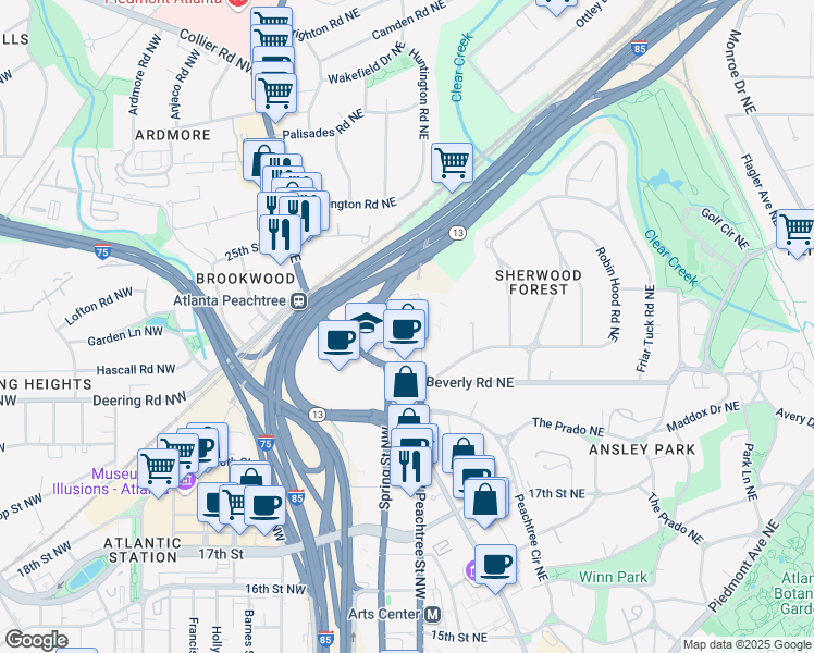 map of restaurants, bars, coffee shops, grocery stores, and more near in Atlanta